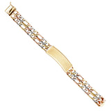 14K 3C 2L Nugget Figaro Link Frame ID Bracelet (AB353)