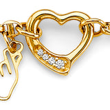 14KY CZ Heart with Finger Heart Charm Bracelet (AB895)