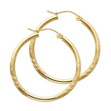 14KY 2mm Budded DC Round Tube Hoop Earrings (30mm) (ER164)