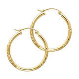 14KY 2mm Budded DC Round Tube Hoop Earrings (25mm) (ER165)