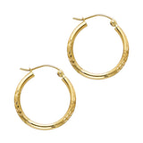 14KY 2mm Budded DC Round Tube Hoop Earrings (20mm) (ER166)