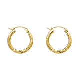 14KY 2mm Budded DC Round Tube Hoop Earrings (15mm) (ER168)
