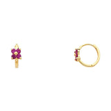 14KY Red Flower Huggies Earrings (ER292) (ER292)