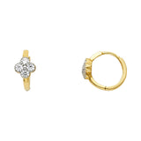 14K 2T Flower CZ Huggies Earrings (ER639)