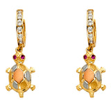 14K 3C CZ Dangle Huggies Earrings (ER1254)
