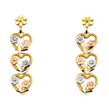 14K 3C Dangle Heart Post Earrings (ER1365)