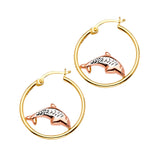 14K 3C Dolphine Hoop Earrings (ER1520)