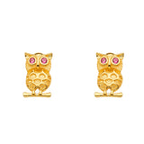14KY CZ Owl Earrings with Push Back (ER1667)