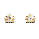 14K 3C CZ Crown Post Earrings (ER1671)