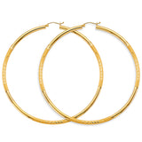 14KY 3mm Budded DC Big Round Tube Hoop Earrings (ER1734)