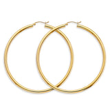 14KY 3mm Big Round Tube Polish Hoop Earrings (ER1736)