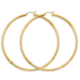 14KY 3mm Big Round Tube Polish Hoop Earrings (ER1737)