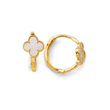 14KY Mother of Pearl Clover Huggies Earrings (ER1843)