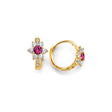 14KY Flower CZ Huggies Earrings (ER1846)