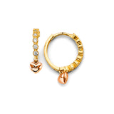 14K 2T Heart Charm CZ Huggies Earrings (ER1849)