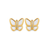 14KY Mother of Pearl CZ Butterfly Earrings (ER2157)