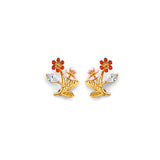 14K 3C CZ Flower Push Back Earrings (ER2163)