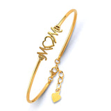 Mom Script Gold Oval Bangle with Heart Charm