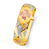 20mm Tri-Tone Floral Engraved Bangle