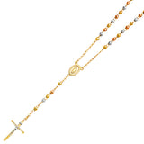 Tri-Tone Virgin Mary Beaded Cross Necklace