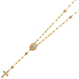 Gold and White Gold Virgin Mary and Dangling Cross CZ Necklace