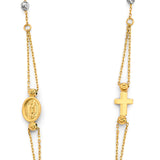 Tri-Tone Beaded Virgin Mary and Bold Cross Necklace