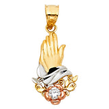 14K 3C CZ Praying Hands Pendant (PT94)