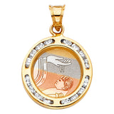 14K 3C CZ Round Baptism Pendant (PT193)