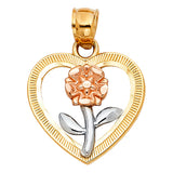 14K 3C Heart Flower Pendant (PT394) (PT394)