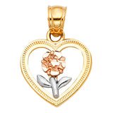 14K 3C Heart Flower Pendant (PT395) (PT395)