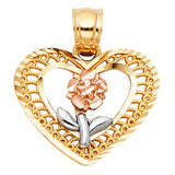 14K 3C Heart Flower Pendant (PT396) (PT396)