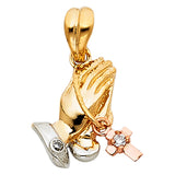 14K 3C CZ Praying Hands Pendant (PT1481)