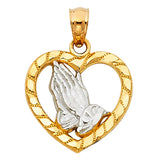 14K 2T Praying Hands in Heart Pendant (PT1483)