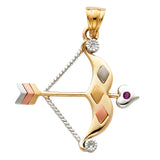 14K 3C CZ Bow & ARow Pendant (PT1527)