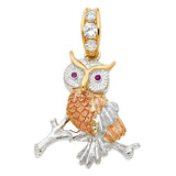 14K 3C CZ Owl Pendant (PT1537)