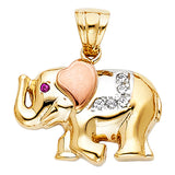 14K 3C CZ Elephant Pendant (PT1549)