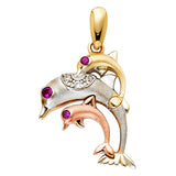 14K 3C CZ Dolphin Pendant (PT1551)