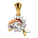 14K 3C CZ Dolphin Pendant (PT1552)