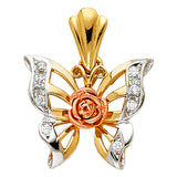 14K 3C CZ Butterfly Pendant (PT1556)
