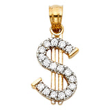 14K 2T CZ Dollar Sign Pendant (PT1576)