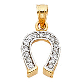 14K 2T CZ Lucky Horse Shoe Pendant (PT1634)