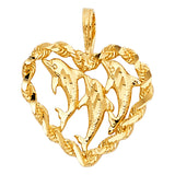 14KY Heart with Dolphin Pendant (PT1677)