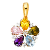 14K 2T Multi CZ Flower Pendant (PT1753)