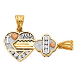 14K 3C CZ Heart & Key Pendant Set (PT1787)