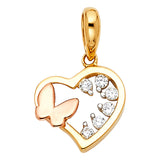 14K 2T CZ Heart with Butterfly Tiny Pendant (PT1793)