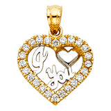 14K 2T CZ I Love You Heart Pendant (PT1817)