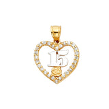 14K 2T CZ 15 Years Heart Pendant (PT1877)