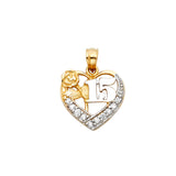 14K 2T CZ 15 Years Heart Pendant (PT1878)