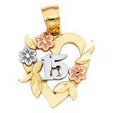 14K 3C 15 Years Heart Pendant (PT1910)
