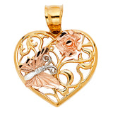 14K 3C Heart with Butterfly Pendant (PT1942)
